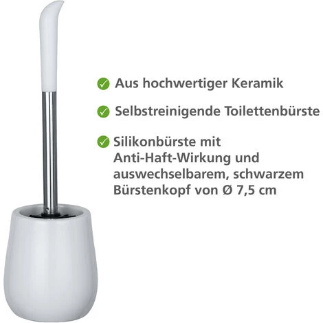 WENKO Porte Brosse WC Sydney, Brosse WC Silicone Noire, Céramique "soft Touch", Ø 12,5x39,5 Cm, Blanc Brillant 4 WENKO Porte Brosse WC Sydney, Brosse WC Silicone Noire, Céramique "soft Touch", Ø 12,5x39,5 Cm, Blanc Brillant – Image 2