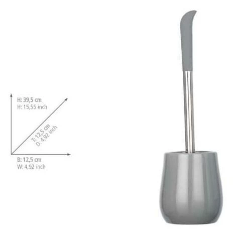 WENKO Porte Brosse WC Sydney, Brosse WC Silicone Noire, Céramique "soft Touch", Ø 12,5x39,5 Cm, Gris Brillant 5 WENKO Porte Brosse WC Sydney, Brosse WC Silicone Noire, Céramique "soft Touch", Ø 12,5x39,5 Cm, Gris Brillant – Image 3