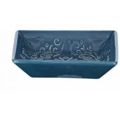 WENKO Porte Savon Céramique à Relief, Porte Savon Blanc Cordoba, Céramique, 2,5x10,5x10,5 Cm, Bleu Foncé