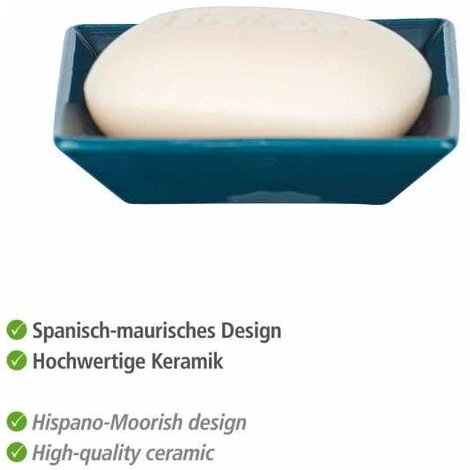 WENKO Porte Savon Céramique à Relief, Porte Savon Blanc Cordoba, Céramique, 2,5x10,5x10,5 Cm, Bleu Foncé 4 WENKO Porte Savon Céramique à Relief, Porte Savon Blanc Cordoba, Céramique, 2,5x10,5x10,5 Cm, Bleu Foncé – Image 2