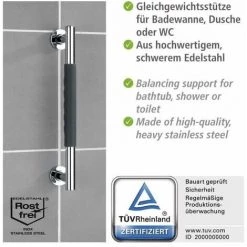 WENKO Poignée De Sécurité Secura, Barre D'appui Salle De Bain Avec Surface Antidérapante, Silicone - Acier Inox, 40,5x5x9 Cm, Gris - Brillant -WENKO Soldes 16526950 2
