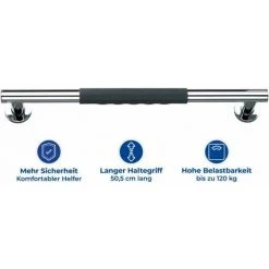 WENKO Poignée De Sécurité Secura, Barre D'appui Salle De Bain Avec Surface Antidérapante, Silicone - Acier Inox, 50,5x5x9 Cm, Gris - Brillant -WENKO Soldes 16526951 3