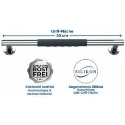 WENKO Poignée De Sécurité Secura, Barre D'appui Salle De Bain Avec Surface Antidérapante, Silicone - Acier Inox, 50,5x5x9 Cm, Gris - Brillant -WENKO Soldes 16526951 4