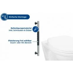 WENKO Poignée De Sécurité Secura, Barre D'appui Salle De Bain Avec Surface Antidérapante, Silicone - Acier Inox, 50,5x5x9 Cm, Gris - Brillant -WENKO Soldes 16526951 5