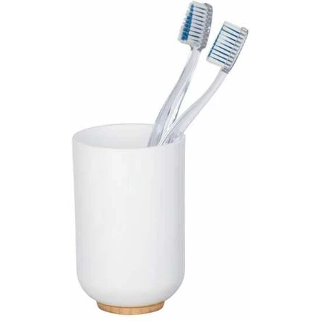 WENKO Support Brosse à Dent Posa, Gobelet Salle De Bain Bambou, Porte Brosse à Dent, Plastique - Bambou, Ø 7x11 Cm, Blanc - Marron 4 WENKO Support Brosse à Dent Posa, Gobelet Salle De Bain Bambou, Porte Brosse à Dent, Plastique - Bambou, Ø 7x11 Cm, Blanc - Marron – Image 2