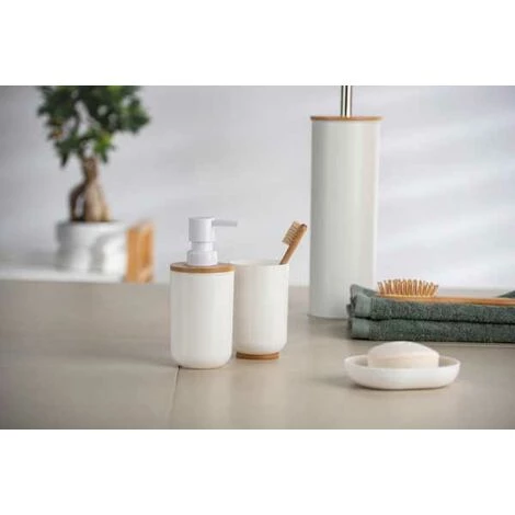 WENKO Distributeur Savon Liquide Posa, Capacité 330 Ml, Plastique - Bambou, 7x16,5x8 Cm, Blanc 5 WENKO Distributeur Savon Liquide Posa, Capacité 330 Ml, Plastique - Bambou, 7x16,5x8 Cm, Blanc – Image 3