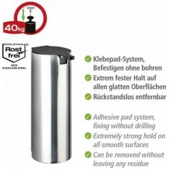 WENKO Distributeur De Savon Liquide Mural Detroit, Fixation Sans Perçage Turbo-Loc®, Capacité 240 Ml, Acier Inox, 6x16,5x8 Cm, Brillant -WENKO Soldes 16527062 3