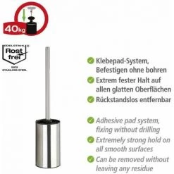 WENKO Brosse WC Mural Detroit, Brosse WC Suspendue Fixation Sans Perçage Turbo-Loc®, Brosse WC Noire, Acier Inox, 8,5x40x9 Cm, Brillant -WENKO Soldes 16527065 3
