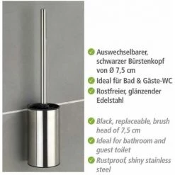 WENKO Brosse WC Mural Detroit, Brosse WC Suspendue Fixation Sans Perçage Turbo-Loc®, Brosse WC Noire, Acier Inox, 8,5x40x9 Cm, Brillant -WENKO Soldes 16527065 4