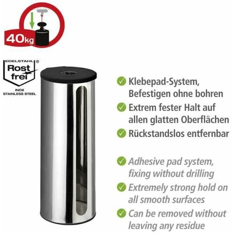 WENKO Stockeur Papier Toilette Detroit, Rangement Porte Papier Toilette Mural Fixation Sans Perçage Turbo-Loc® , 3 Rouleaux, Acier Inox, 13,5x36x14 Cm, Brillant 5 WENKO Stockeur Papier Toilette Detroit, Rangement Porte Papier Toilette Mural Fixation Sans Perçage Turbo-Loc® , 3 Rouleaux, Acier Inox, 13,5x36x14 Cm, Brillant – Image 3