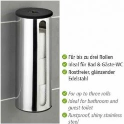 WENKO Stockeur Papier Toilette Detroit, Rangement Porte Papier Toilette Mural Fixation Sans Perçage Turbo-Loc® , 3 Rouleaux, Acier Inox, 13,5x36x14 Cm, Brillant 10 WENKO Stockeur Papier Toilette Detroit, Rangement Porte Papier Toilette Mural Fixation Sans Perçage Turbo-Loc® , 3 Rouleaux, Acier Inox, 13,5x36x14 Cm, Brillant -WENKO Soldes 16527066 4