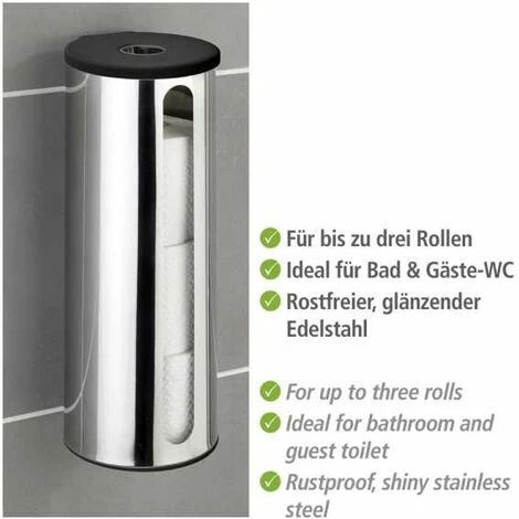 WENKO Stockeur Papier Toilette Detroit, Rangement Porte Papier Toilette Mural Fixation Sans Perçage Turbo-Loc® , 3 Rouleaux, Acier Inox, 13,5x36x14 Cm, Brillant 6 WENKO Stockeur Papier Toilette Detroit, Rangement Porte Papier Toilette Mural Fixation Sans Perçage Turbo-Loc® , 3 Rouleaux, Acier Inox, 13,5x36x14 Cm, Brillant – Image 4