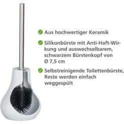 WENKO Brosse WC Silicone Drop Neo, Brosse WC Noire, Céramique, 14x40x13,5 Cm, Blanc -WENKO Soldes 16527075 2