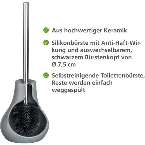 WENKO Brosse WC Silicone Drop Neo, Brosse WC Noire, Céramique, 14x40x13,5 Cm, Gris 4 WENKO Brosse WC Silicone Drop Neo, Brosse WC Noire, Céramique, 14x40x13,5 Cm, Gris – Image 2