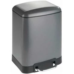 WENKO Poubelle Salle De Bain à Pédale Avec Frein De Chute Easy-Close Studio, Petite Poubelle Capacité 6L, Acier, 23x32x22,5 Cm, Gris Mat