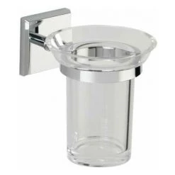 WENKO Porte Brosse à Dent Mural Laceno, Gobelet Salle De Bain, Fixation Murale Sans Perçage Power-Loc®, Plastique, 10x11,5x12,5 Cm, Chromé