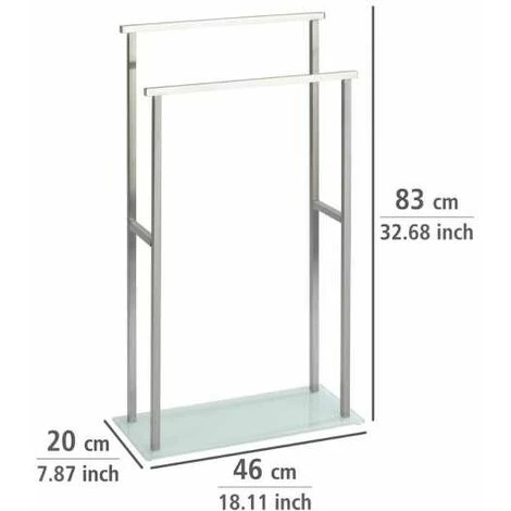 WENKO Porte Serviettes Salle De Bain Sur Pied Debar, 2 Barres Porte Serviette, Acier Inox - Verre, 20x83x46 Cm, Mat - Blanc 5 WENKO Porte Serviettes Salle De Bain Sur Pied Debar, 2 Barres Porte Serviette, Acier Inox - Verre, 20x83x46 Cm, Mat - Blanc – Image 3