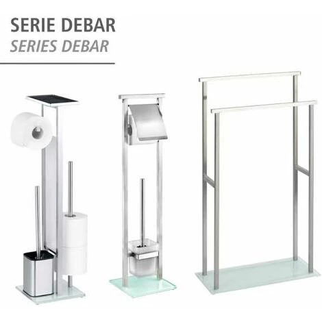 WENKO Porte Serviettes Salle De Bain Sur Pied Debar, 2 Barres Porte Serviette, Acier Inox - Verre, 20x83x46 Cm, Mat - Blanc 6 WENKO Porte Serviettes Salle De Bain Sur Pied Debar, 2 Barres Porte Serviette, Acier Inox - Verre, 20x83x46 Cm, Mat - Blanc – Image 4
