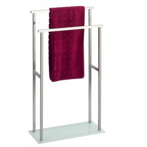 WENKO Porte Serviettes Salle De Bain Sur Pied Debar, 2 Barres Porte Serviette, Acier Inox - Verre, 20x83x46 Cm, Mat - Blanc 7 WENKO Porte Serviettes Salle De Bain Sur Pied Debar, 2 Barres Porte Serviette, Acier Inox - Verre, 20x83x46 Cm, Mat - Blanc – Image 5