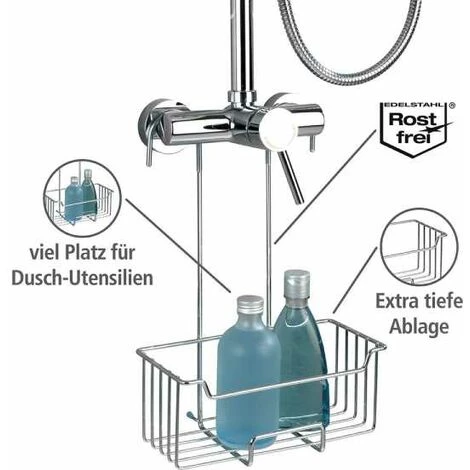 WENKO Etagère De Douche Milo, Panier Douche à Suspendre, Suspension Sans Perçage, Acier Inox, P14xL25xH36, Brillant 4 WENKO Etagère De Douche Milo, Panier Douche à Suspendre, Suspension Sans Perçage, Acier Inox, P14xL25xH36, Brillant – Image 2