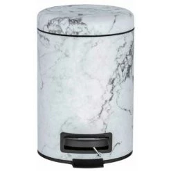 WENKO Mini Poubelle Salle Bain Onyx, Poubelle à Pédale, Capacité 3L, Acier Effet "marbre", 17x25x22,5 Cm, Gris -WENKO Soldes 16527263 4