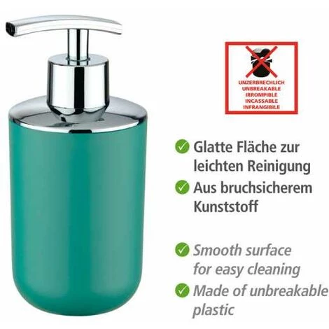 WENKO Distributeur Savon Liquide, Porte Savon Liquide, Brasil, Capacité 320 Ml, PET Incassable, 7.3x16.5x9 Cm, Vert 4 WENKO Distributeur Savon Liquide, Porte Savon Liquide, Brasil, Capacité 320 Ml, PET Incassable, 7.3x16.5x9 Cm, Vert – Image 2