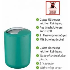 WENKO Mini Poubelle Salle De Bain, Poubelle à Couvercle Basculant Brasil, 2L, Plastique, 14x21x14 Cm, Vert 8 WENKO Mini Poubelle Salle De Bain, Poubelle à Couvercle Basculant Brasil, 2L, Plastique, 14x21x14 Cm, Vert -WENKO Soldes 16527269 2