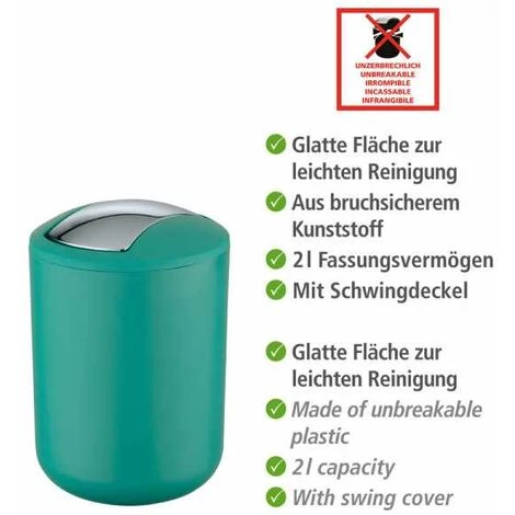 WENKO Mini Poubelle Salle De Bain, Poubelle à Couvercle Basculant Brasil, 2L, Plastique, 14x21x14 Cm, Vert 4 WENKO Mini Poubelle Salle De Bain, Poubelle à Couvercle Basculant Brasil, 2L, Plastique, 14x21x14 Cm, Vert – Image 2