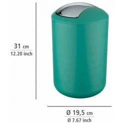 WENKO Poubelle Salle De Bain, Petite Poubelle Salle De Bain, Couvercle Basculant, Brasil L, Capacité 6,5L, Plastique PET Incassable, ø19,5x31 Cm, Vert -WENKO Soldes 16527270 3
