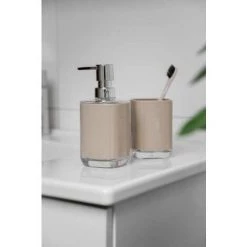 WENKO Distributeur Savon Liquide Masone, Capacité 330 Ml, Plastique, 8x16,5x7,5 Cm, Sable -WENKO Soldes 16527286 4