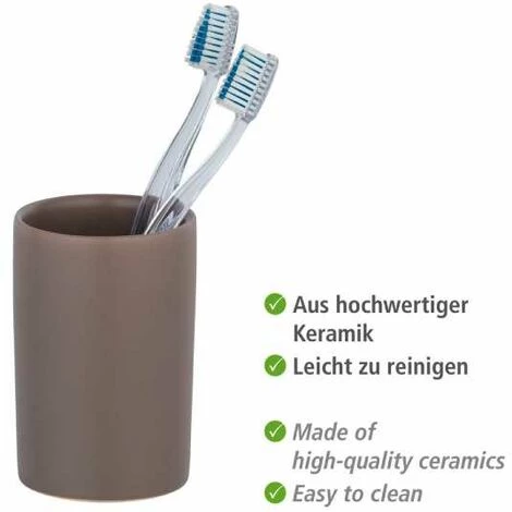 WENKO Gobelet Salle De Bain Polaris, Porte Brosse à Dent, Céramique, ø7,5x11 Cm, Taupe Mat 4 WENKO Gobelet Salle De Bain Polaris, Porte Brosse à Dent, Céramique, ø7,5x11 Cm, Taupe Mat – Image 2