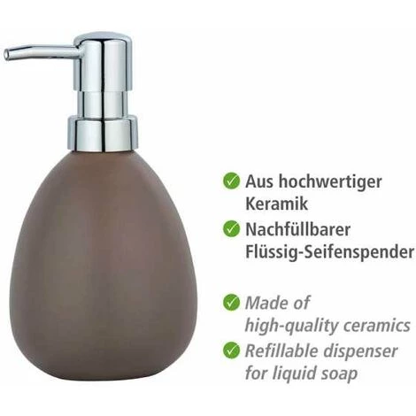 WENKO Distributeur Savon Liquide Polaris, Capacité 390 Ml, Céramique, 10x16,5x9,4 Cm, Taupe Mat 5 WENKO Distributeur Savon Liquide Polaris, Capacité 390 Ml, Céramique, 10x16,5x9,4 Cm, Taupe Mat – Image 3