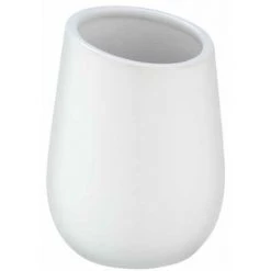 WENKO Porte Brosse à Dents Badi, Gobelet En Céramique à Surface Mate, Gobelet Salle De Bain Pour Le Rangement De Brosses à Dents Et Du Dentifrice, Céramique, Ø 8x11 cm, Blanc Mat