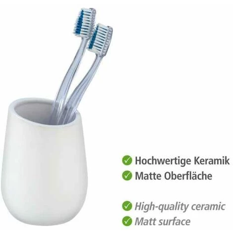 WENKO Porte Brosse à Dents Badi, Gobelet En Céramique à Surface Mate, Gobelet Salle De Bain Pour Le Rangement De Brosses à Dents Et Du Dentifrice, Céramique, Ø 8x11 cm, Blanc Mat 4 WENKO Porte Brosse à Dents Badi, Gobelet En Céramique à Surface Mate, Gobelet Salle De Bain Pour Le Rangement De Brosses à Dents Et Du Dentifrice, Céramique, Ø 8x11 cm, Blanc Mat – Image 2