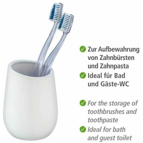WENKO Porte Brosse à Dents Badi, Gobelet En Céramique à Surface Mate, Gobelet Salle De Bain Pour Le Rangement De Brosses à Dents Et Du Dentifrice, Céramique, Ø 8x11 cm, Blanc Mat 5 WENKO Porte Brosse à Dents Badi, Gobelet En Céramique à Surface Mate, Gobelet Salle De Bain Pour Le Rangement De Brosses à Dents Et Du Dentifrice, Céramique, Ø 8x11 cm, Blanc Mat – Image 3