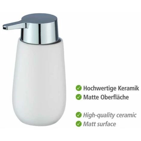 WENKO Distributeur Savon Liquide Badi, Capacité 320 Ml, Céramique, 9,5x16x8 Cm, Blanc Mat 4 WENKO Distributeur Savon Liquide Badi, Capacité 320 Ml, Céramique, 9,5x16x8 Cm, Blanc Mat – Image 2