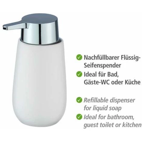 WENKO Distributeur Savon Liquide Badi, Capacité 320 Ml, Céramique, 9,5x16x8 Cm, Blanc Mat 5 WENKO Distributeur Savon Liquide Badi, Capacité 320 Ml, Céramique, 9,5x16x8 Cm, Blanc Mat – Image 3