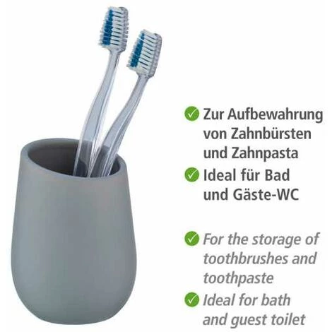 WENKO Porte Brosse à Dents Badi, Gobelet En Céramique à Surface Mate, Gobelet Salle De Bain Pour Le Rangement De Brosses à Dents Et Du Dentifrice, Céramique, Ø 8x11 cm, Gris Mat 5 WENKO Porte Brosse à Dents Badi, Gobelet En Céramique à Surface Mate, Gobelet Salle De Bain Pour Le Rangement De Brosses à Dents Et Du Dentifrice, Céramique, Ø 8x11 cm, Gris Mat – Image 3