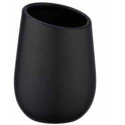WENKO Porte Brosse à Dents Badi, Gobelet En Céramique à Surface Mate, Gobelet Salle De Bain Pour Le Rangement De Brosses à Dents Et Du Dentifrice, Céramique, Ø 8x11 cm, Noir Mat