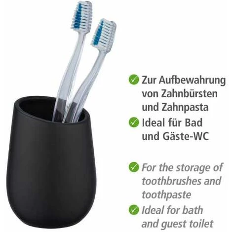 WENKO Porte Brosse à Dents Badi, Gobelet En Céramique à Surface Mate, Gobelet Salle De Bain Pour Le Rangement De Brosses à Dents Et Du Dentifrice, Céramique, Ø 8x11 cm, Noir Mat 5 WENKO Porte Brosse à Dents Badi, Gobelet En Céramique à Surface Mate, Gobelet Salle De Bain Pour Le Rangement De Brosses à Dents Et Du Dentifrice, Céramique, Ø 8x11 cm, Noir Mat – Image 3