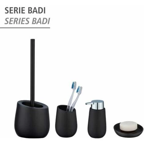 WENKO Porte Brosse à Dents Badi, Gobelet En Céramique à Surface Mate, Gobelet Salle De Bain Pour Le Rangement De Brosses à Dents Et Du Dentifrice, Céramique, Ø 8x11 cm, Noir Mat 7 WENKO Porte Brosse à Dents Badi, Gobelet En Céramique à Surface Mate, Gobelet Salle De Bain Pour Le Rangement De Brosses à Dents Et Du Dentifrice, Céramique, Ø 8x11 cm, Noir Mat – Image 5