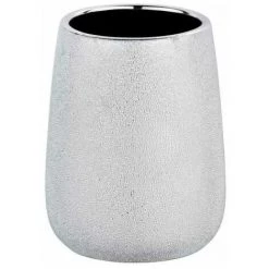 WENKO Gobelet Salle De Bain Glimma, Porte Brosse à Dent, Céramique Effet Paillette, Ø 8,5x10,5 Cm, Argenté