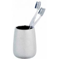 WENKO Gobelet Salle De Bain Glimma, Porte Brosse à Dent, Céramique Effet Paillette, Ø 8,5x10,5 Cm, Argenté -WENKO Soldes 16527376 2