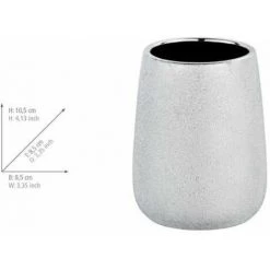 WENKO Gobelet Salle De Bain Glimma, Porte Brosse à Dent, Céramique Effet Paillette, Ø 8,5x10,5 Cm, Argenté -WENKO Soldes 16527376 4