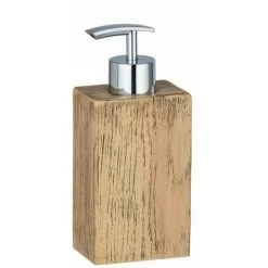 WENKO Distributeur Savon Liquide Marla, Capacité 350 Ml, Polyrésine Effet Bois, 7x16,5x5 Cm, Marron