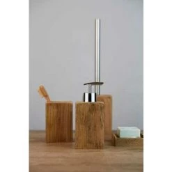 WENKO Porte Brosse WC Marla, Brosse WC Silicone Noire, Polyrésine Effet Bois, 9x37x9 Cm, Marron -WENKO Soldes 16527412 2