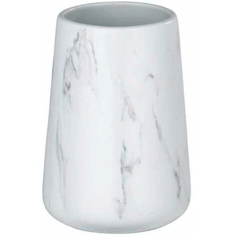 WENKO Gobelet Salle De Bain Adrada, Porte Brosse à Dent, Céramique Aspect Marbre, Ø 8,5x12 Cm, Blanc - Gris 3 WENKO Gobelet Salle De Bain Adrada, Porte Brosse à Dent, Céramique Aspect Marbre, Ø 8,5x12 Cm, Blanc - Gris