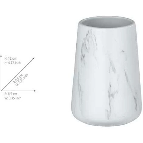 WENKO Gobelet Salle De Bain Adrada, Porte Brosse à Dent, Céramique Aspect Marbre, Ø 8,5x12 Cm, Blanc - Gris 6 WENKO Gobelet Salle De Bain Adrada, Porte Brosse à Dent, Céramique Aspect Marbre, Ø 8,5x12 Cm, Blanc - Gris – Image 4