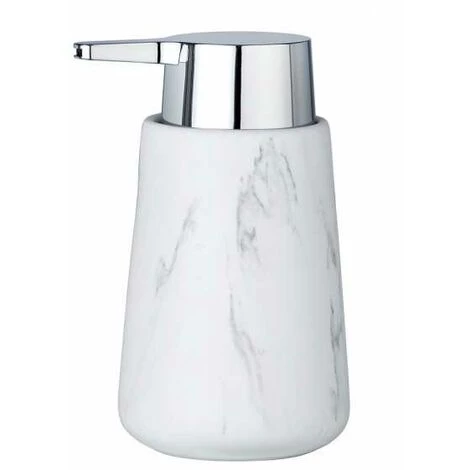 WENKO Distributeur Savon Liquide Adrada, Capacité 330 Ml, Céramique Aspect Marbre, 10,5x15x8,5 Cm, Blanc - Gris 4 WENKO Distributeur Savon Liquide Adrada, Capacité 330 Ml, Céramique Aspect Marbre, 10,5x15x8,5 Cm, Blanc - Gris – Image 2