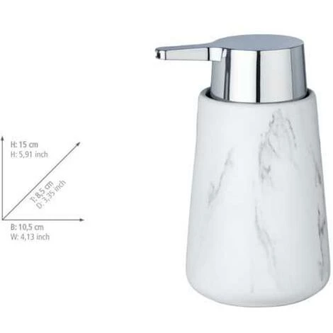 WENKO Distributeur Savon Liquide Adrada, Capacité 330 Ml, Céramique Aspect Marbre, 10,5x15x8,5 Cm, Blanc - Gris 5 WENKO Distributeur Savon Liquide Adrada, Capacité 330 Ml, Céramique Aspect Marbre, 10,5x15x8,5 Cm, Blanc - Gris – Image 3